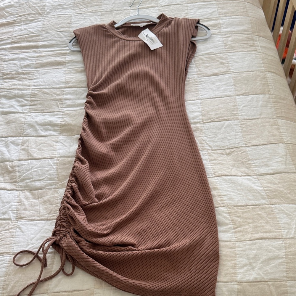 Lush Asymmetrical Brown Ruched Dress